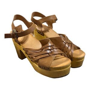 Frye And Co. Women’s Sandals Greta Woven Leather Wooden Platform Clogs 8.5 Brown